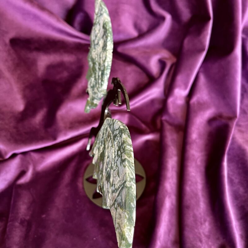 Moss Agate Dragon with Wings on Stand
