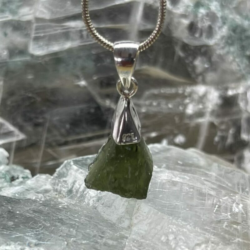 This is magnificent moldavite pendant set in 927 stirling silver thecrysalcave.com.au