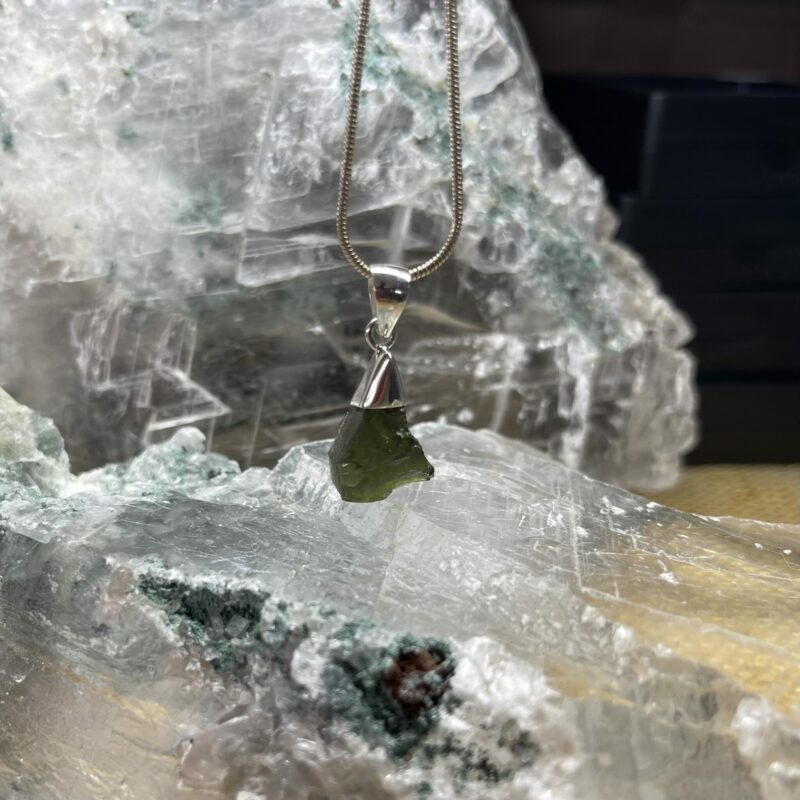 This is magnificent moldavite pendant set in 927 stirling silver thecrysalcave.com.au