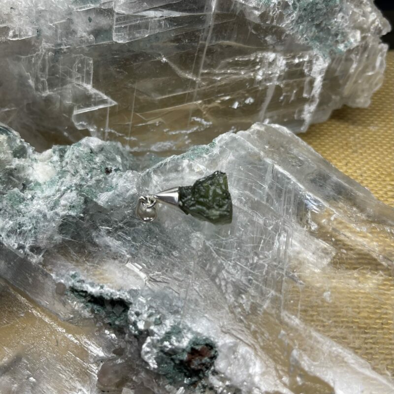 This is magnificent moldavite pendant set in 927 stirling silver thecrysalcave.com.au