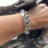 Navajo Sterling Silver Hand made cuff with line semi precious stones