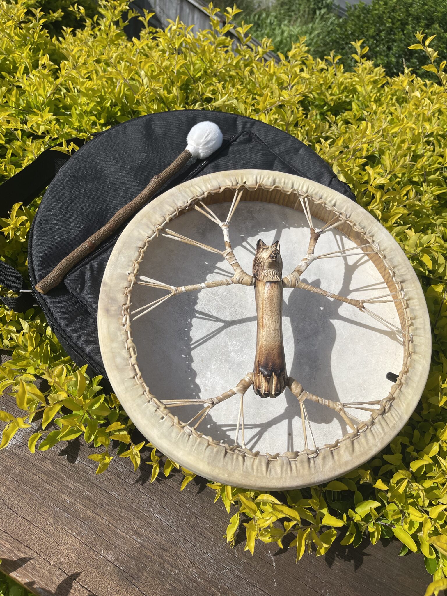 Harmonic Howl Shamanic Drum With Wolf Handle The Crystal Cave