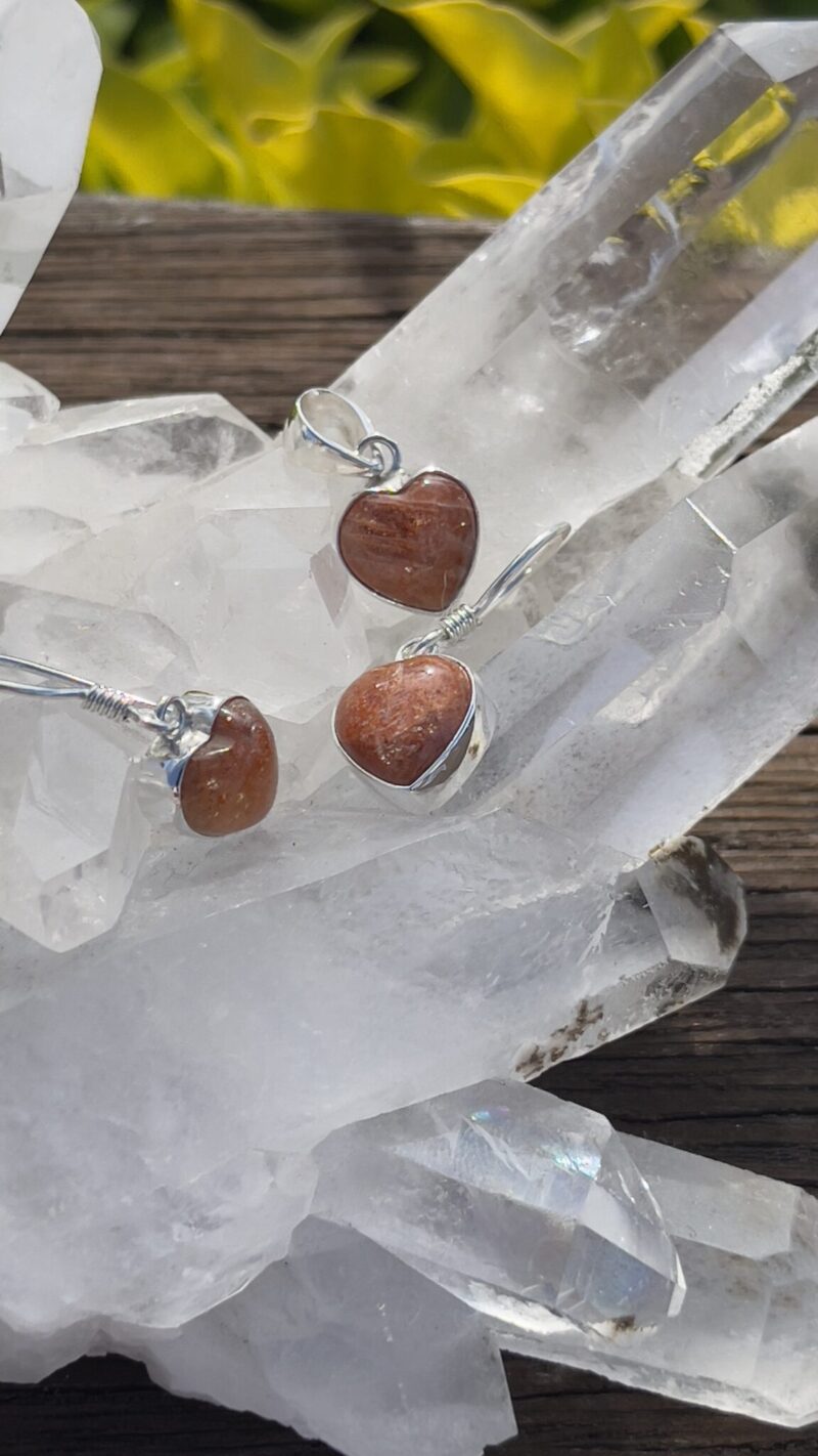 Sunstone Heart Necklace Necklace Earrings Set
