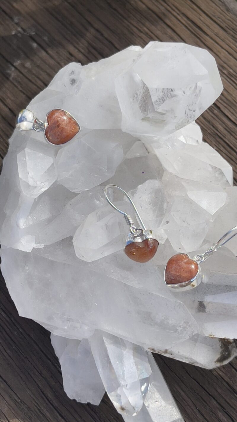 Sunstone Heart Pendant Earrings Set