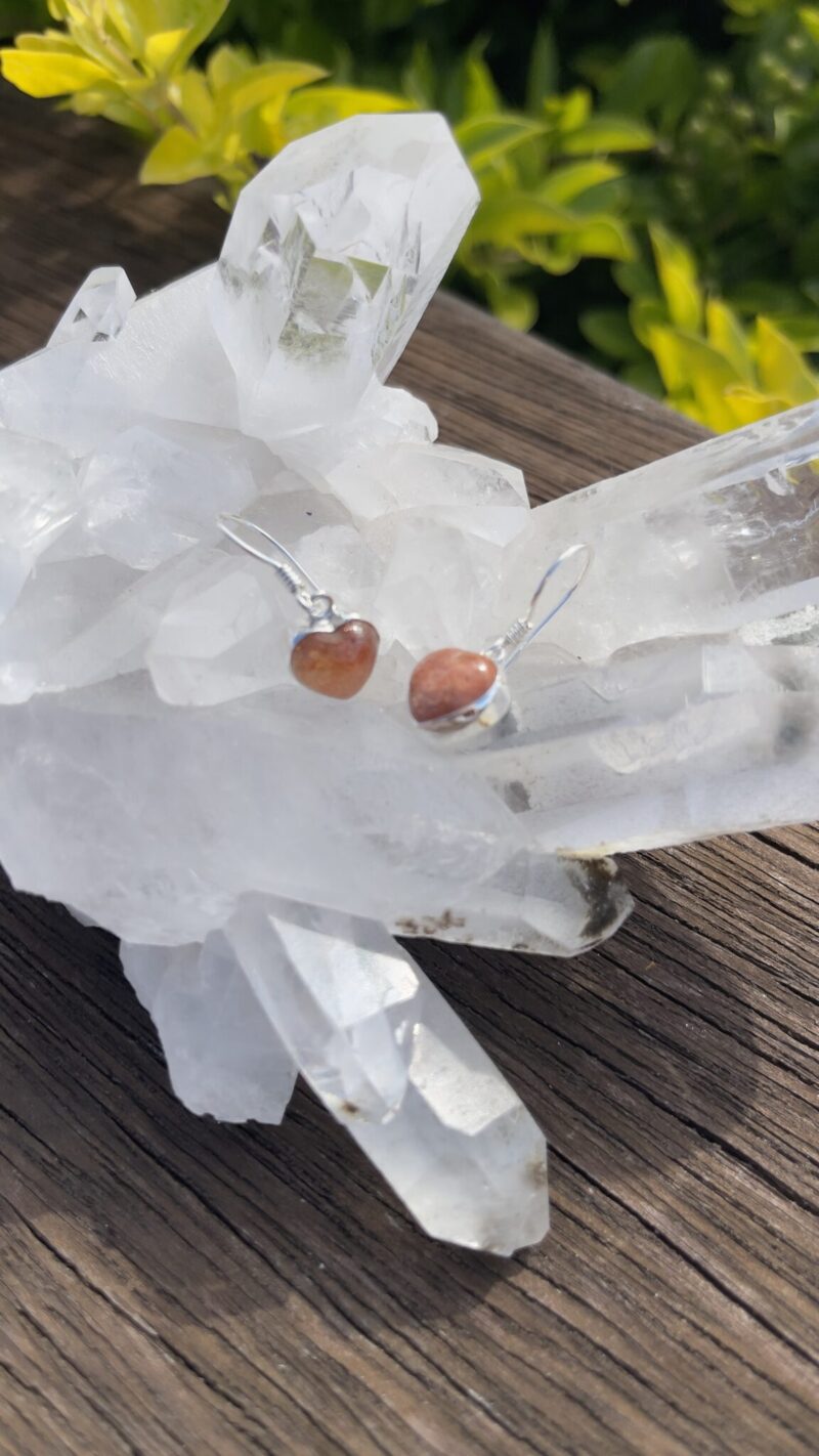 Sunstone Heart Necklace Pendant Earrings Set
